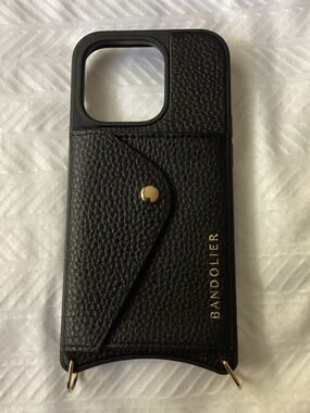 BANDOLIER IPhone 14 PRO Black Leather Crossbody Card wallet CASE only Like New